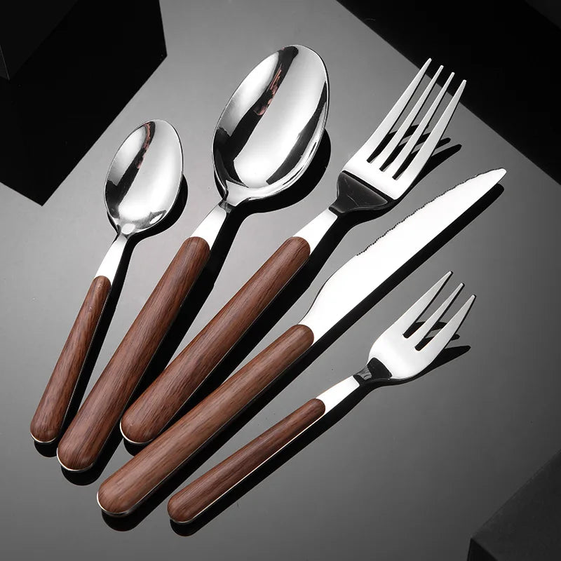 Axyaa Wooden Handle Stainless Steel Cutlery Set
