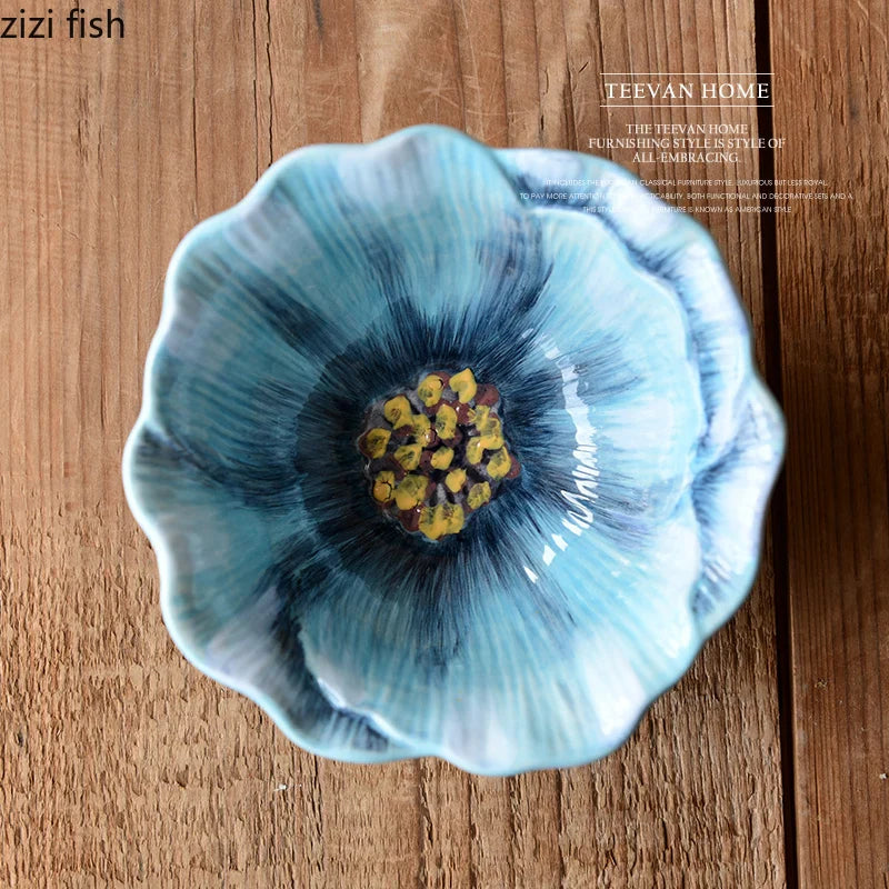 Axya Embossed Flower Ceramic Bowl Set for Dining and Decoration