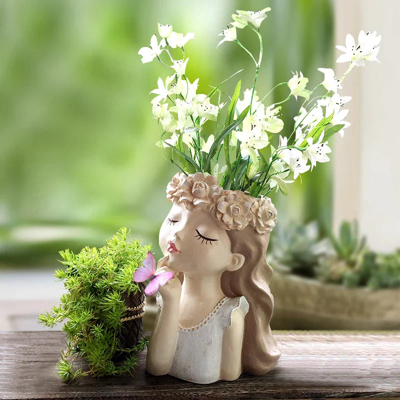 Axya Girl Sculpture Resin Vase: Creative Home Decor & Gift