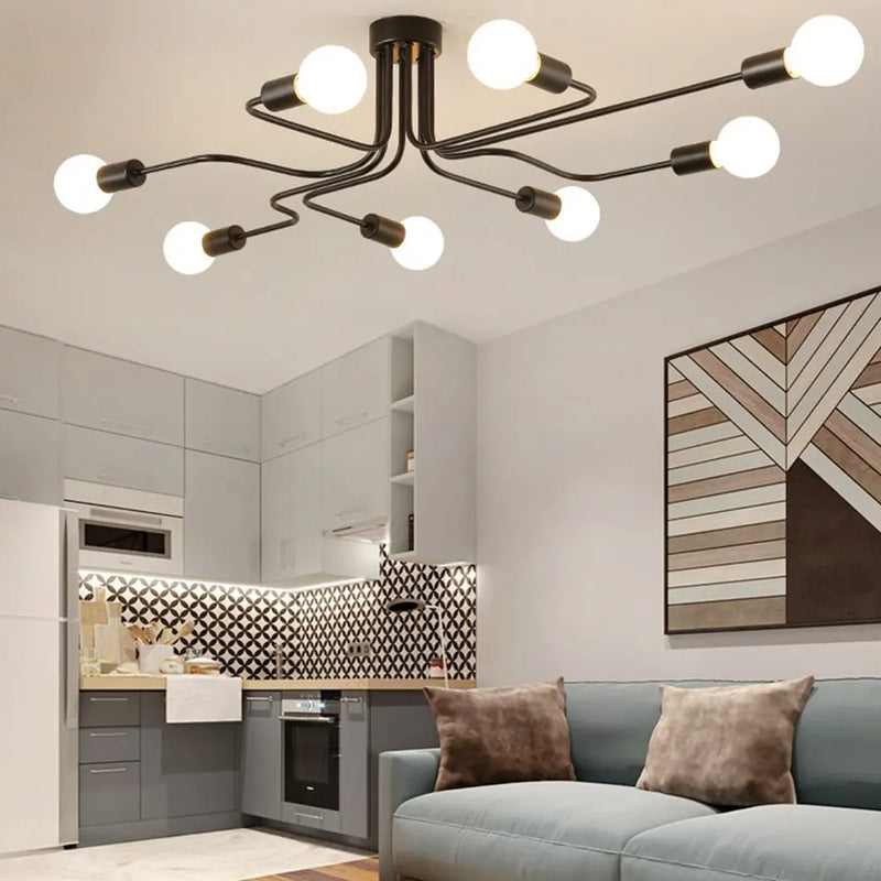 Axyaa Rod Iron Sputnik Chandelier Vintage Ceiling Lamp Light Fixture.