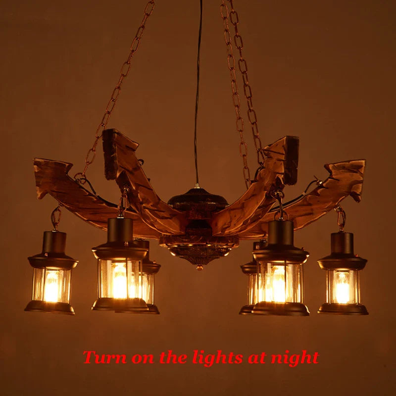 Axyaa Retro Industrial Solid Wood Chandelier for Cafe Restaurant Bar