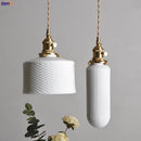 Axyaa Nordic White Ceramic LED Pendant Light with Knob Switch - Modern Copper Hanging Lamp