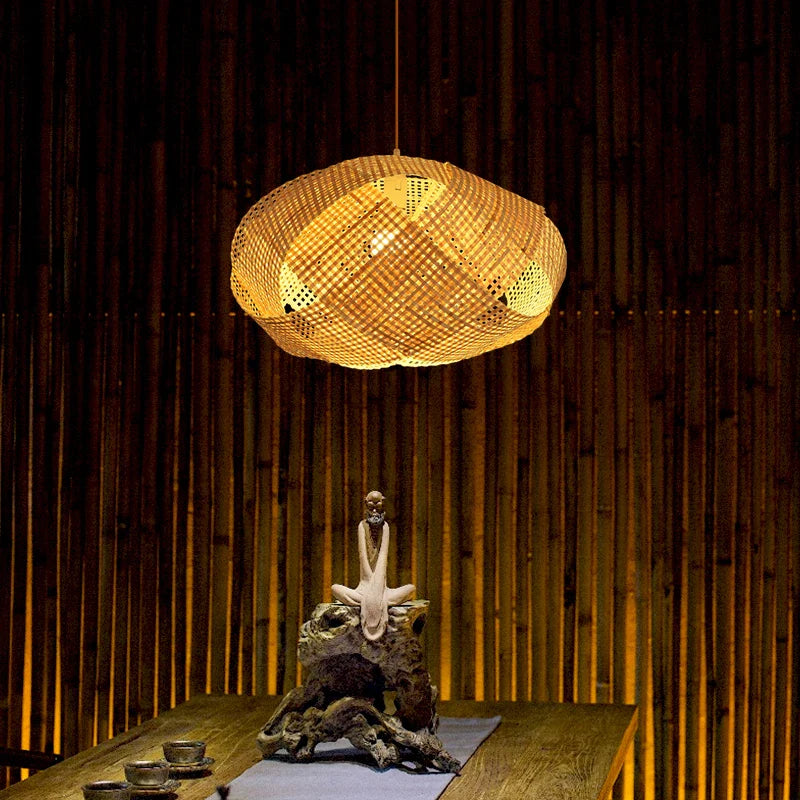 Axyaa Bamboo Rattan Cloud Pendant Light - Japanese Tatami Hanging Lamp