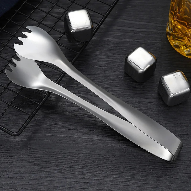 Axyaa Stainless Steel Food Tongs - Non-Slip Meat Salad Bread Serving Clip