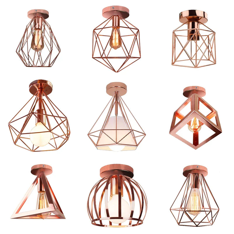 Axyaa Rose Gold Metal Cage Ceiling Lamp for Kitchen Island Bedroom