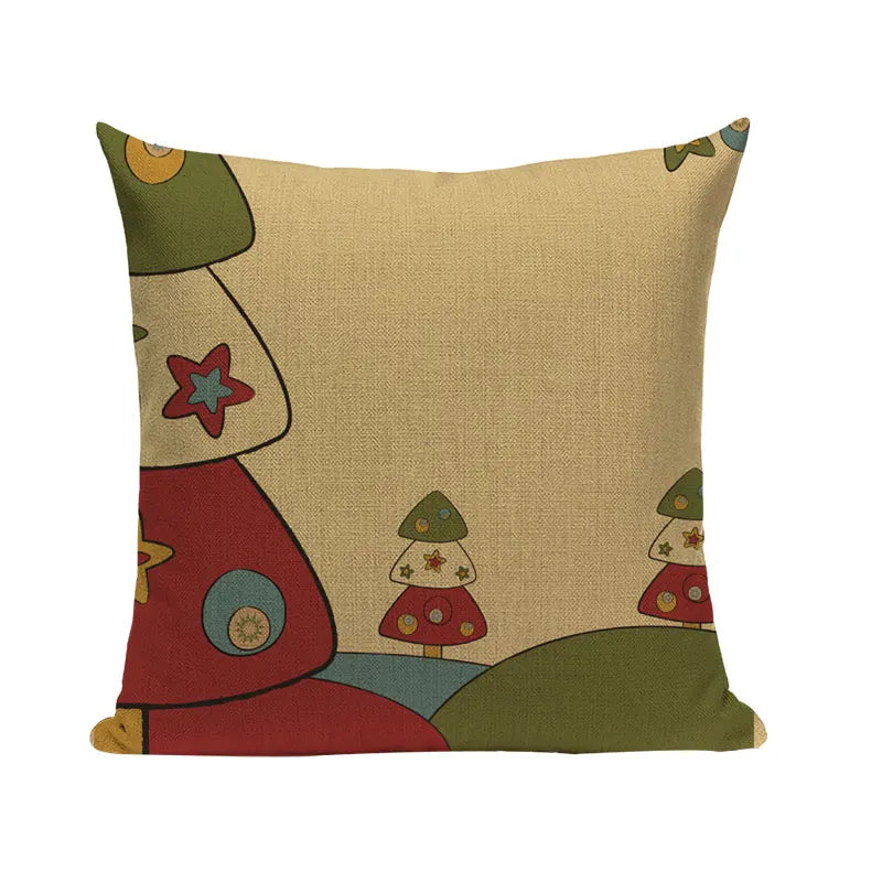 Christmas Santa Deer Pattern Cushion Cover for Festive Home Decor - Axyaa