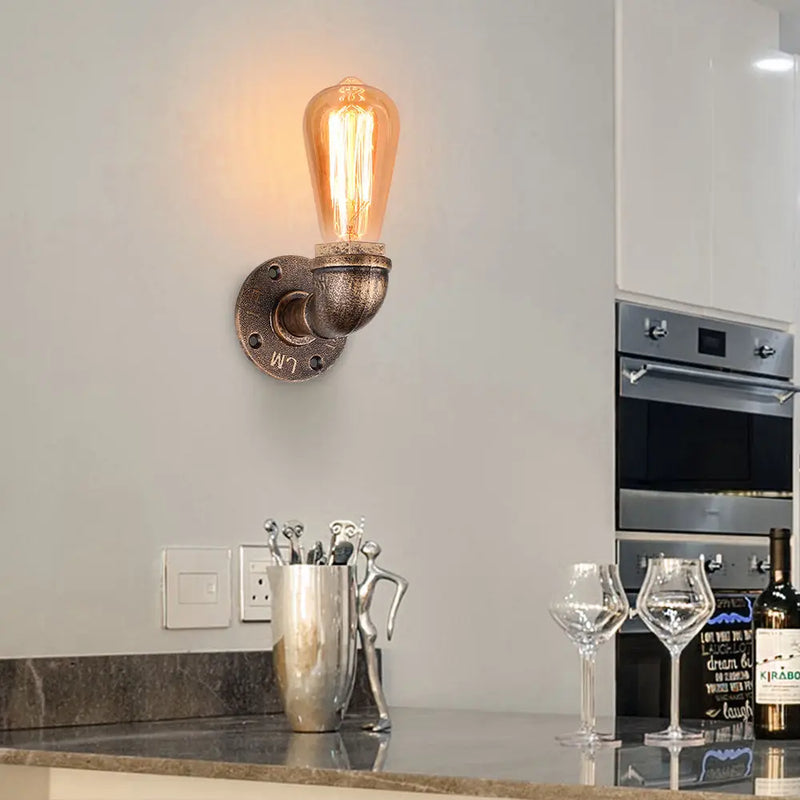 Rustic Water Pipe Wall Light Vintage Loft Sconce by Axyaa