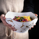 Axyaa Marble Pattern Ceramic Fruit Salad Bowl Snack Plate - European Style