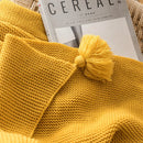Axyaa Yellow Knit Throw Blanket with PomPom Tassels - 50"x62"
