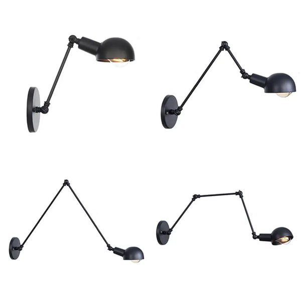 A-Jet Black Swing Arm Wall Lamp Axyaa Industrial Sconce with Edison Bulb