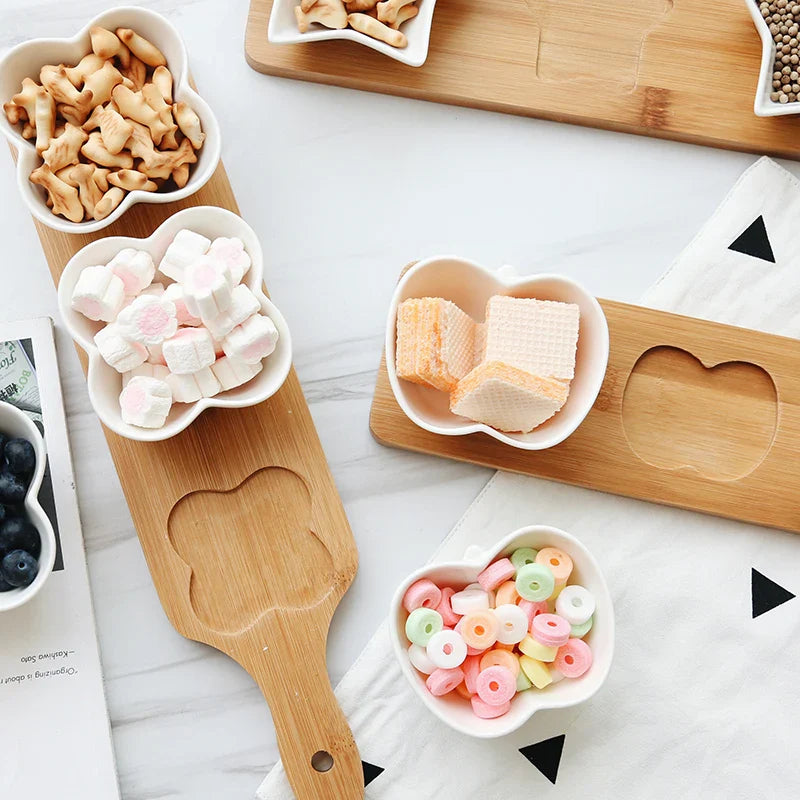 Axya Ceramic Fruits Platter with Bamboo Tray