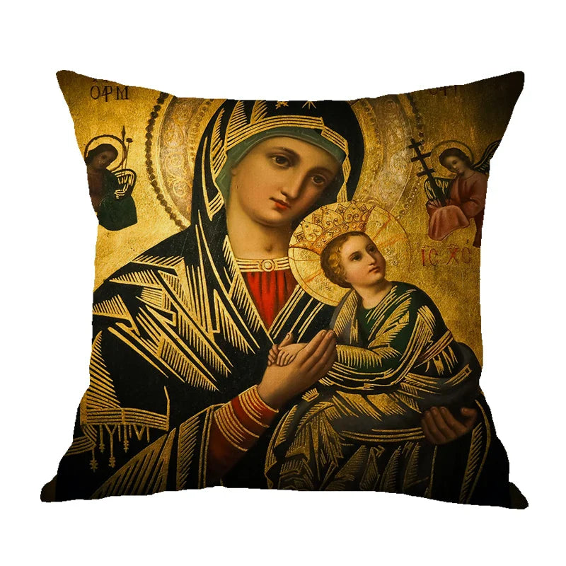 Cotton Linen Christ Pantocrator Icon Pillow Case by Axyaa