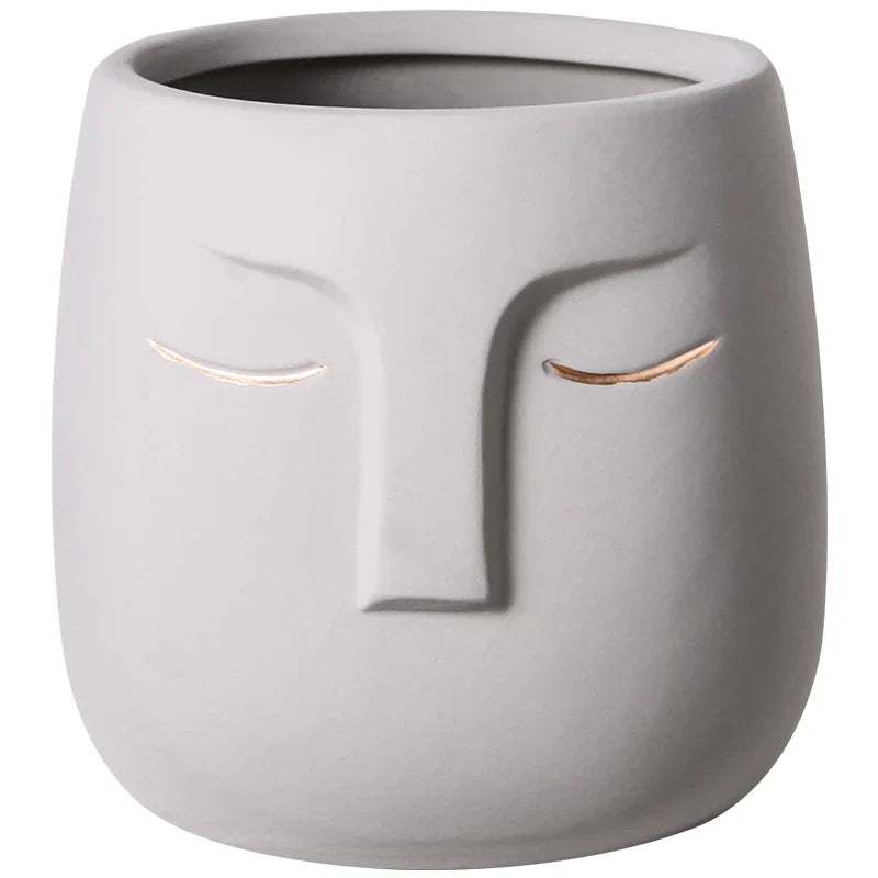 Axya Ceramic Face Vase for Home and Office Decor