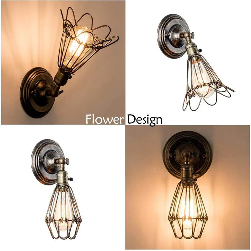 Axya Rustic Industrial Cage Wall Sconce Adjustable LED Light Fixture