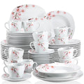 Axyaa Pink Floral 60-Piece White Porcelain Plate Set for 12 Person