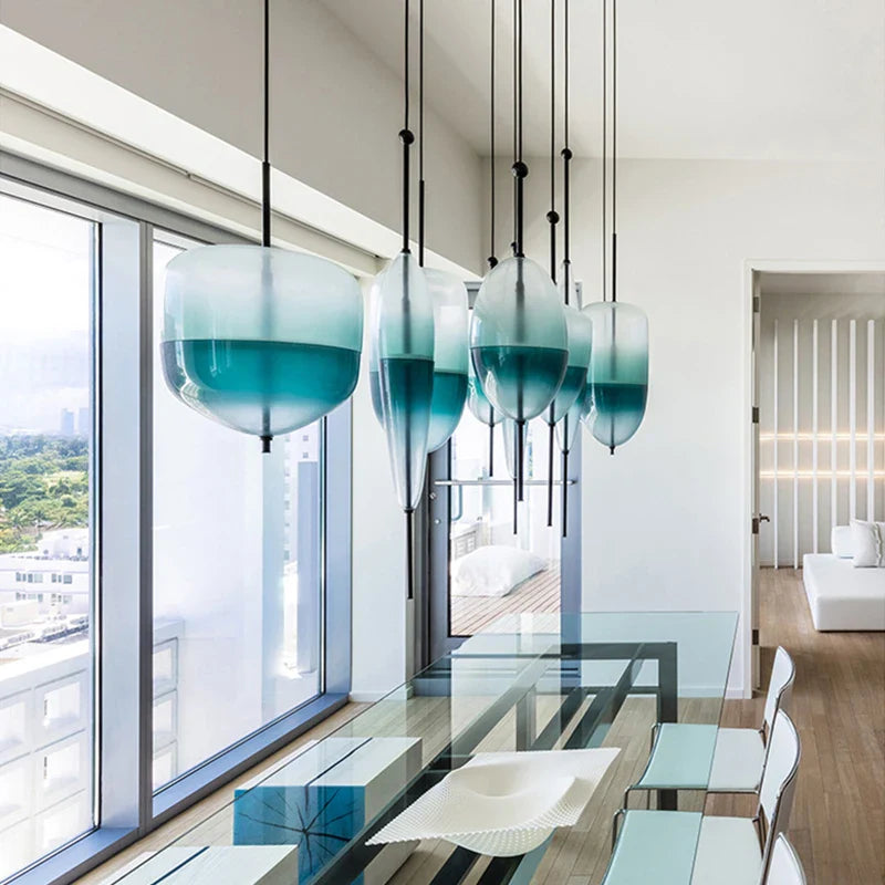 Axyaa Night Flow Blue Glass Teardrop Pendant Light - Italian Design Replica