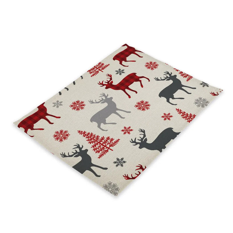 Axyaa Christmas Table Set: Placemats, Napkins, Coasters, Kitchen Cloth.