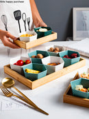 Axya Hexagon Ceramic Plate Set with Wooden Pallets for Snacks and Fruit Storage
