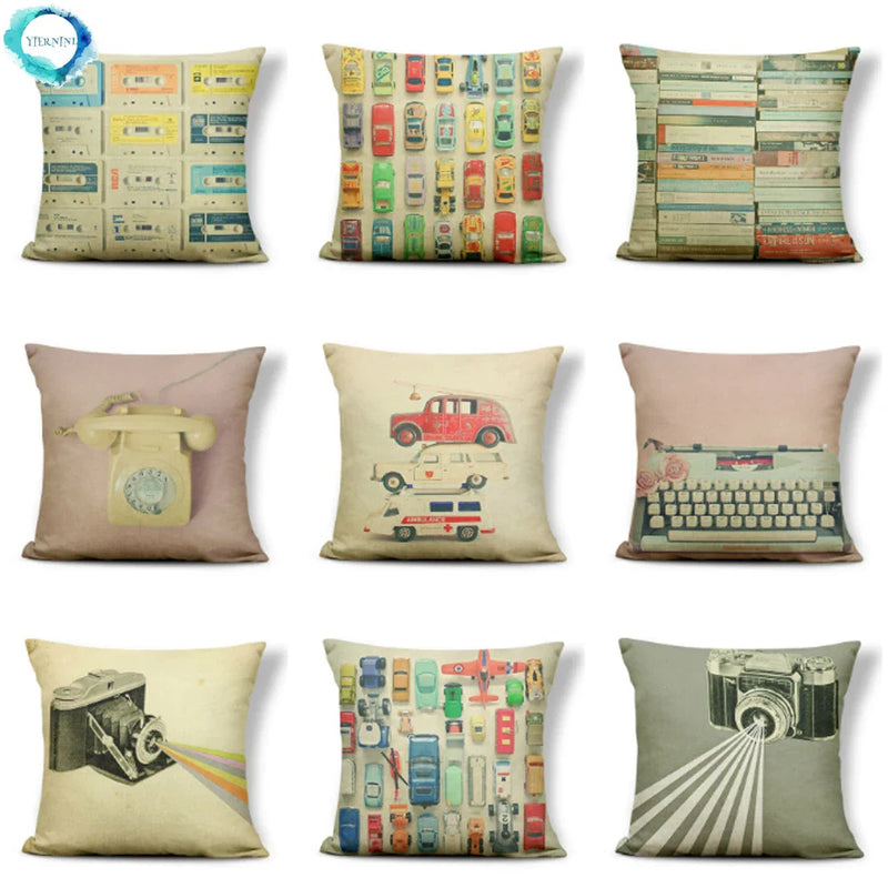 Axyaa Retro Record Camera Pillow Cover - 45X45CM