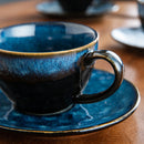Axya Starry Blue Ceramic Coffee Cup and Saucer Set for 4