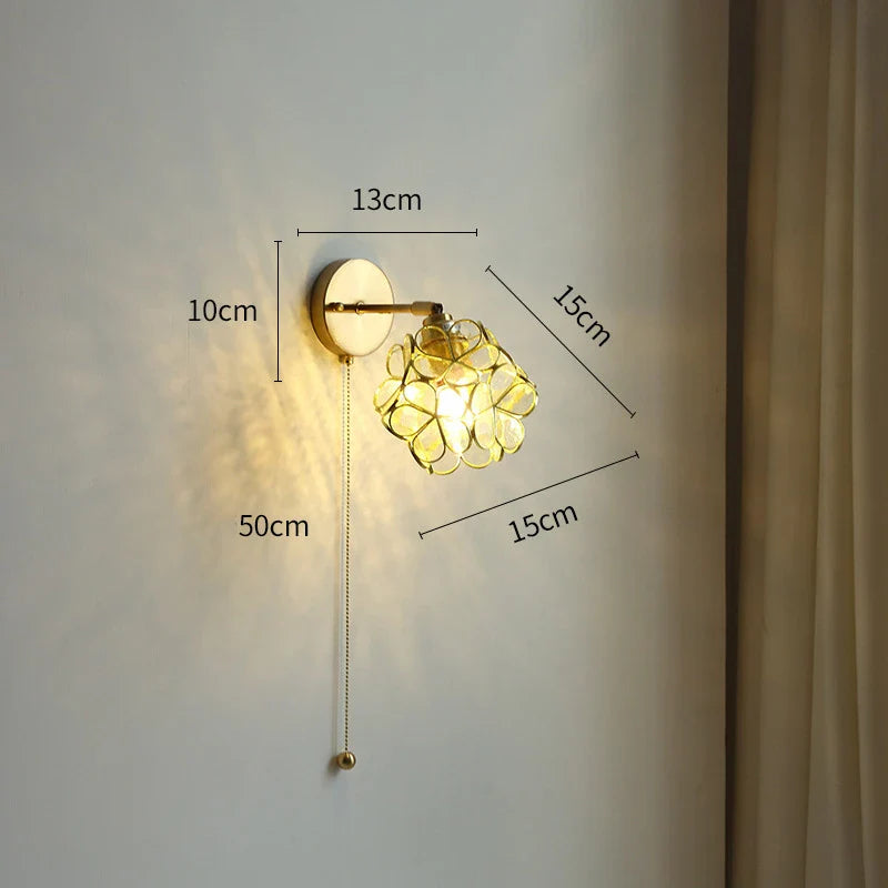Axyaa Pink Petal LED Wall Sconce with Pull Chain Switch - Modern Nordic Wall Lamp