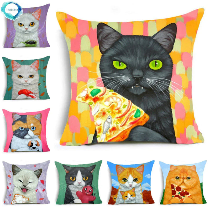 Cartoon Cat Pet Pillow Cover for Home Sofa Decor by Axyaa