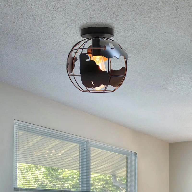 Axyaa Retro Iron Ceiling Lamp for Living Room, Modern Nordic Black Fixture