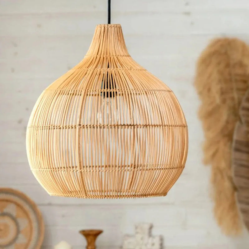 Axyaa Hand-Woven Rattan Pendant Light for Living & Dining Room