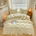 Axyaa Pink Lace Ruffle Bedding Set - Kids Duvet Cover, Bed Skirt, Sheet & Pillowcase