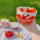 Axyaa Strawberry Milk Ceramic Bowls: Cute Large Salad & Breakfast Cup, Gift for Girls