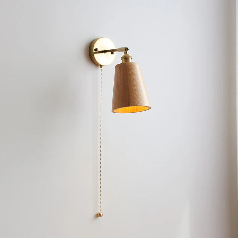 Axyaa Nordic LED Wall Lights with Pull Chain Switch, Walnut Finish
