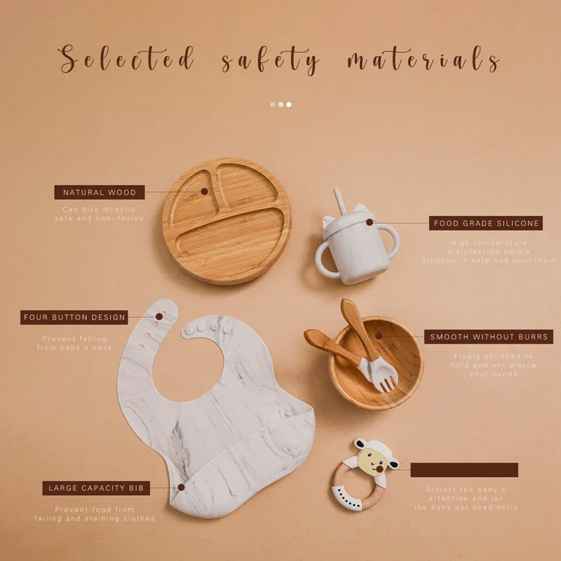 Axya Kids Silicone Bamboo Feeding Set - Complete Tableware Gift for Children