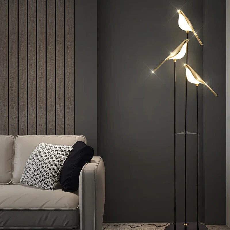 Axyaa Postmodern Bird LED Floor Lamp Golden Luxury for Living Room & Bedroom