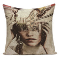 Axyaa Retro Art Woman Abstract Linen Cushion Cover Decorative Throw Pillow