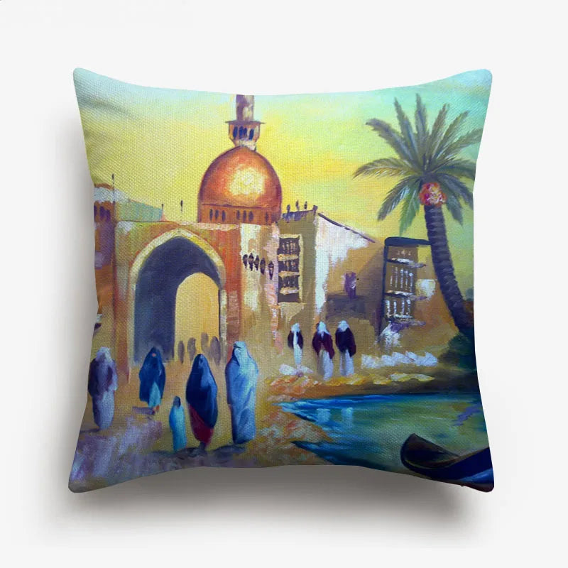 Axyaa Watercolor Turkish Evil Eye Cushion Cover Arabian Girl Portrait Pillow Case