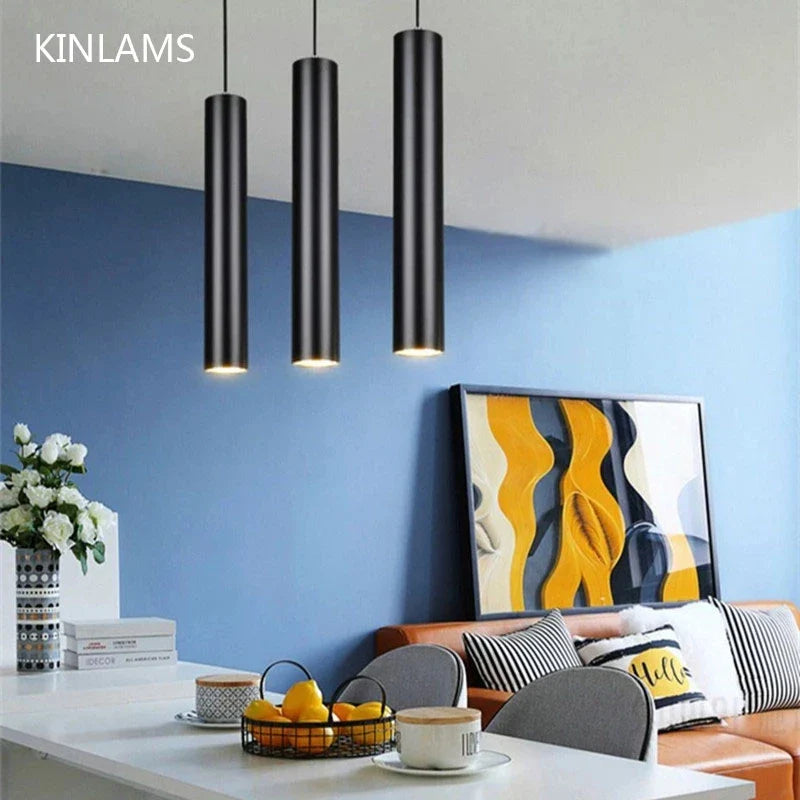 Axya 30mm Black LED Pendant Light: Adjustable Length Kitchen Fixture for Office, Stores