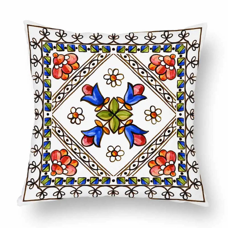 Axyaa Watercolor Geometric Flowers Polyester Cushion Cover Sofa Throw Pillow Cover