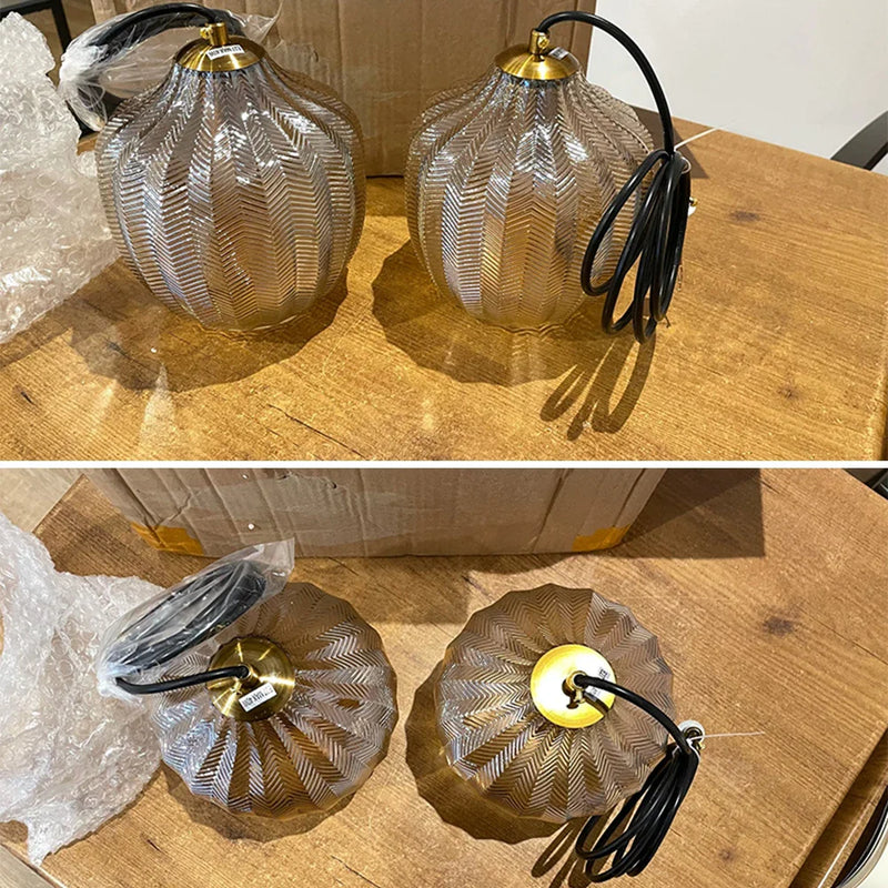Axyaa Wheat Stripe Glass Hanging Light for Restaurant, Nordic Bedroom, Bar & Staircase
