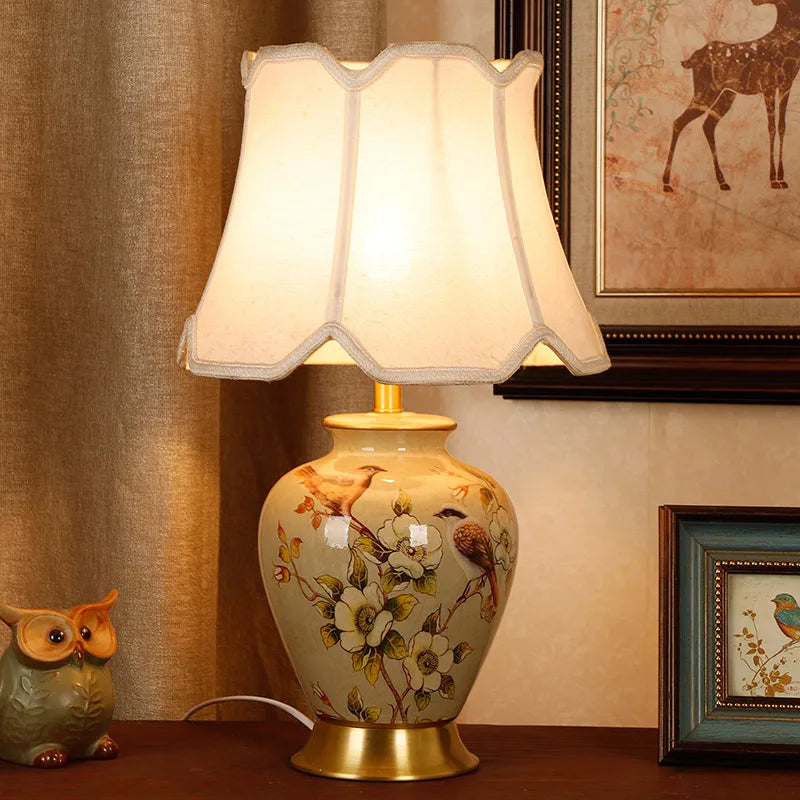 Axyaa Retro Bird & Flower Ceramic Table Lamp for Home Decor