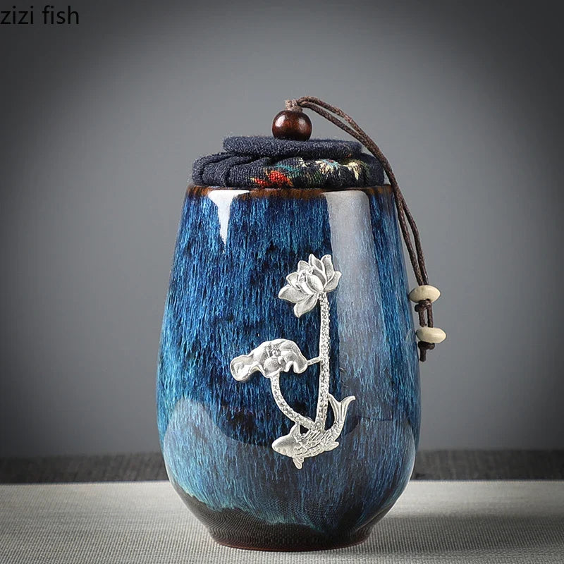 Axya Lotus Leaf Ceramic Storage Jar - Exquisite Tea Cans
