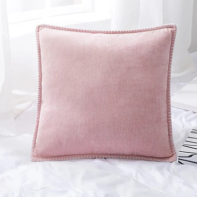 Chenille Cushion Cover with Fringe in Pink Grey Mustard Yellow for Home Sofa Bed Decor 45x45cm