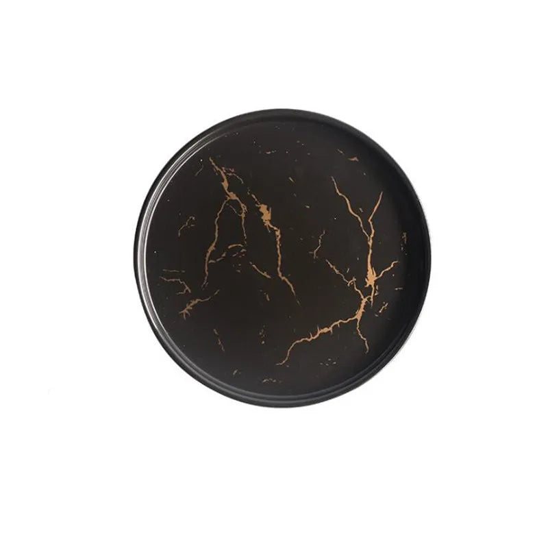 Axya Marble Glazed Golden Pattern Ceramic Steak Plate - Luxury Tableware