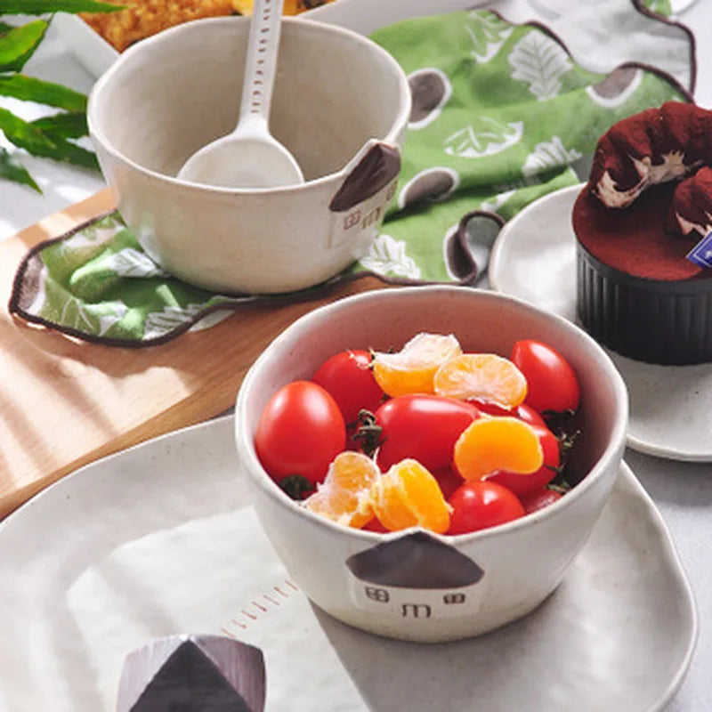 Axya Handmade Stoneware Greenhouse Ceramic Plate Bowl Spoon Set for Kitchen and Dining