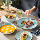Axya Handpainted Blue Spirals Stoneware Dinner Set: 24/48-Piece with Bowl, Plate - Bonbon