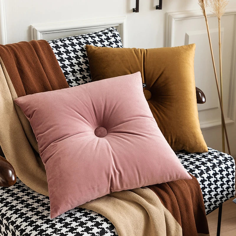 Axyaa Soft Velvet Button Cushion in Pink/Blue, 45x45cm