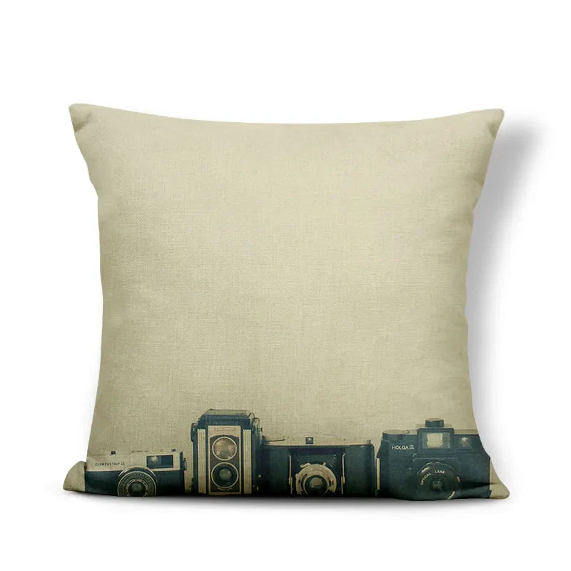 Axyaa Retro Record Camera Pillow Cover - 45X45CM
