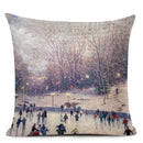 Axyaa City Landscape Oil Painting Cushion Cover | Autumn Winter Art Decor Pillow Case
