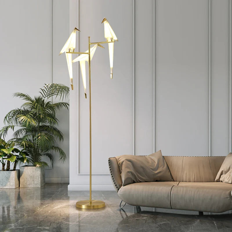 Axyaa Origami Thousand Paper Cranes Gold Floor Lamp for Home Decor