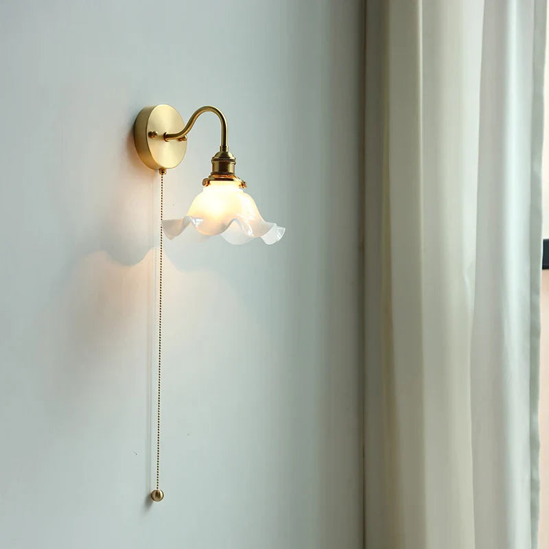 Axyaa White Glass LED Wall Sconce with Pull Chain Switch