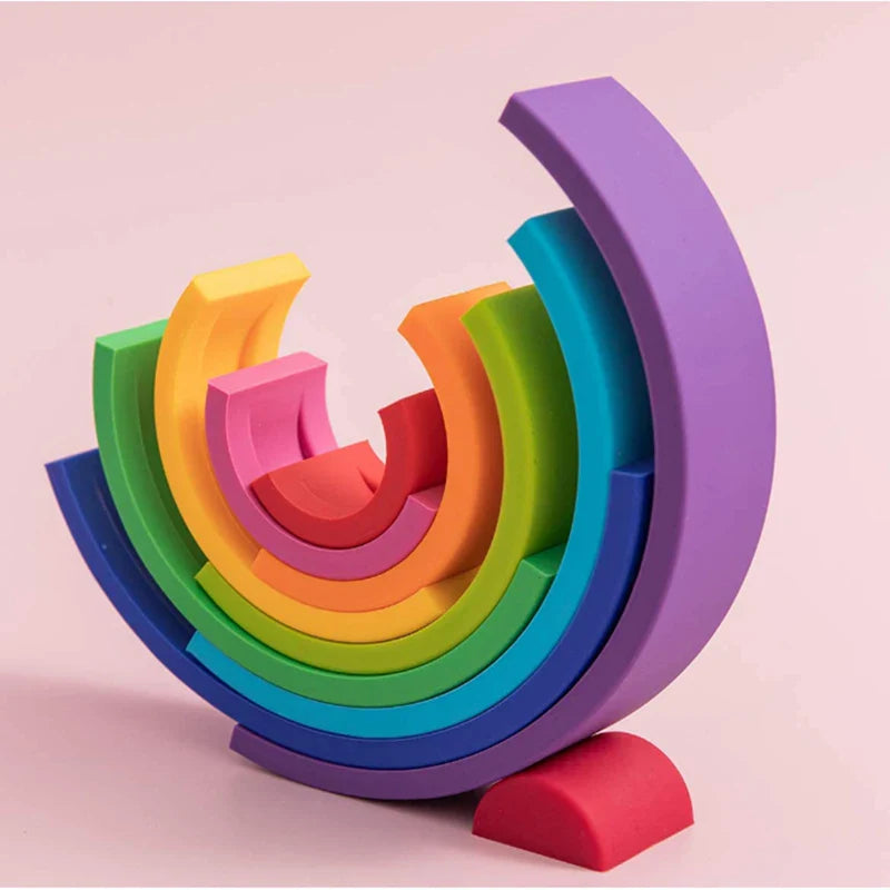 Axya Silicone Rainbow Stacker Blocks: Educational Montessori Stacking Toy